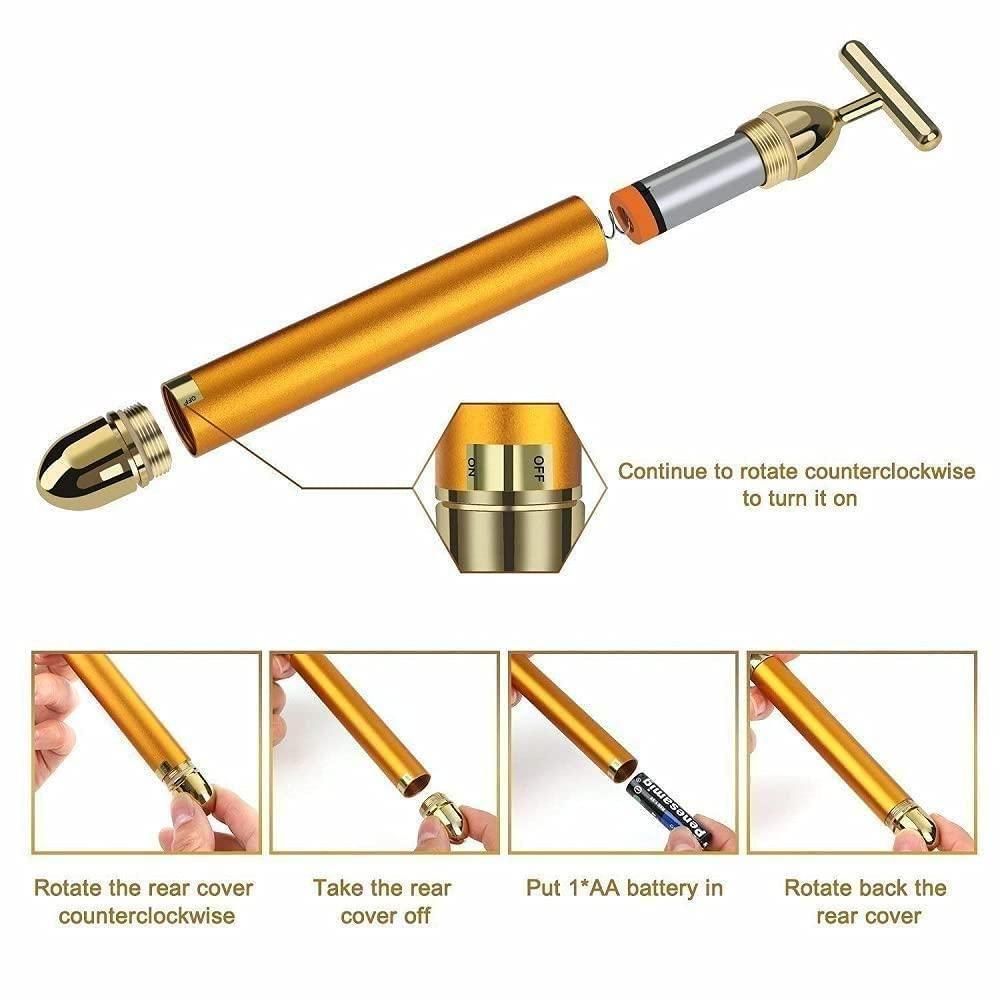 24K Gold Energy Beauty Bar Electric Facial Massage Roller - HandyKart